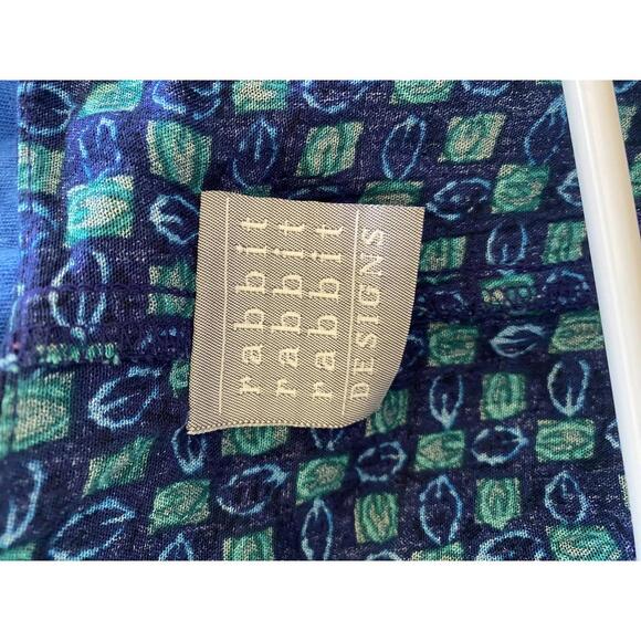 Rabbit Rabbit Rabbit Designs Women's Blue and Green Patterned Blouse Size Medium - Picture 2 of 3